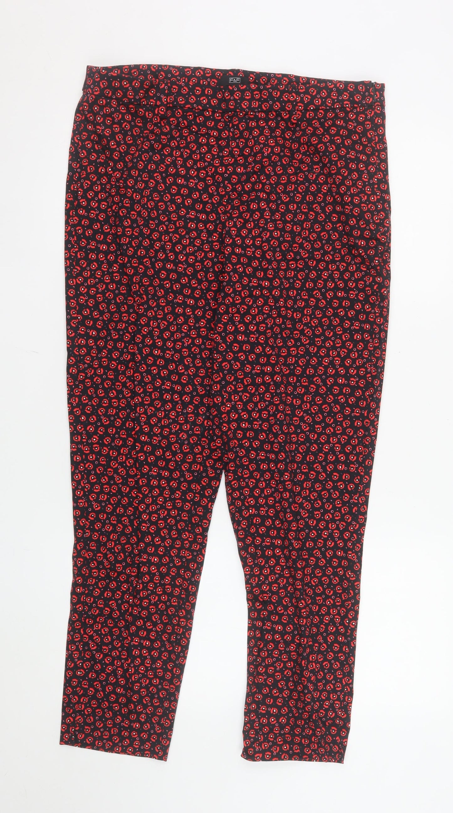 F&F Women's Black Floral Ankle Leggings Size 14 Cotton Stretch