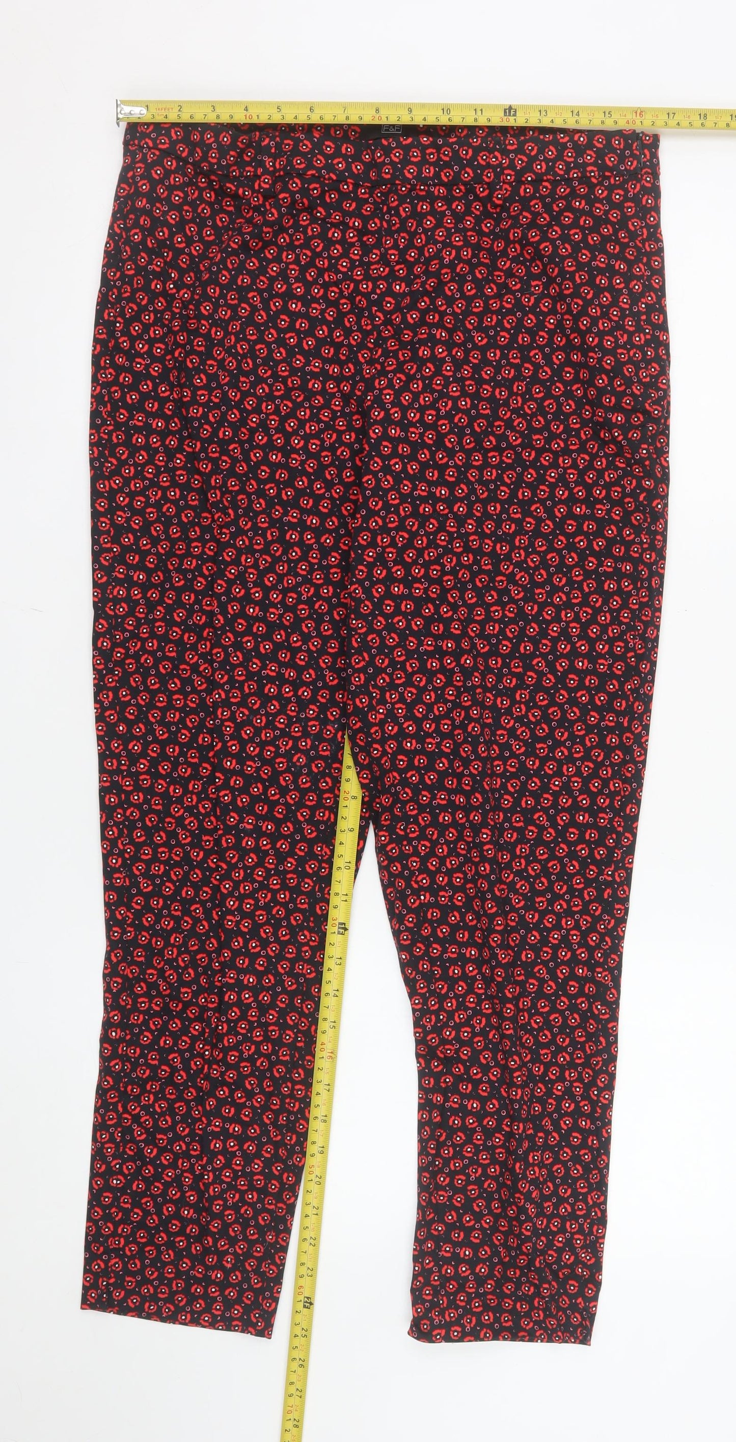 F&F Women's Black Floral Ankle Leggings Size 14 Cotton Stretch