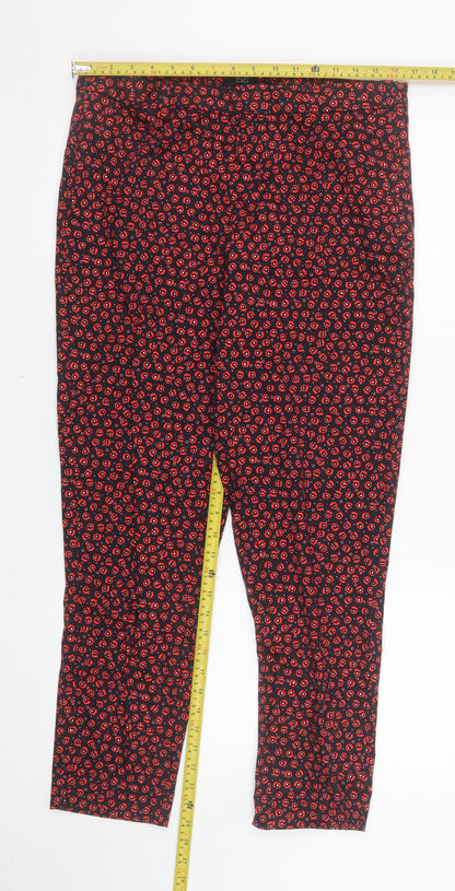 F&F Women's Black Floral Ankle Leggings Size 14 Cotton Stretch