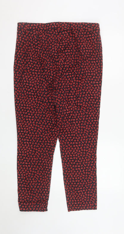 F&F Women's Black Floral Ankle Leggings Size 14 Cotton Stretch