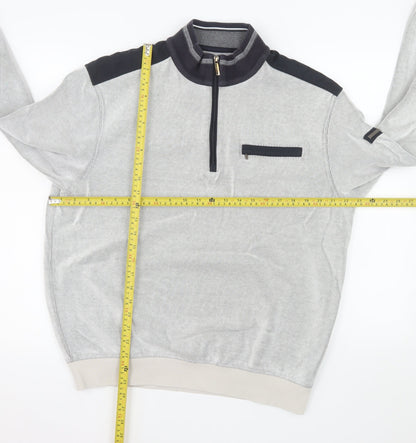 Bugatti Men's Grey XL 1/2 Zip Sweatshirt High Neck Cotton Blend