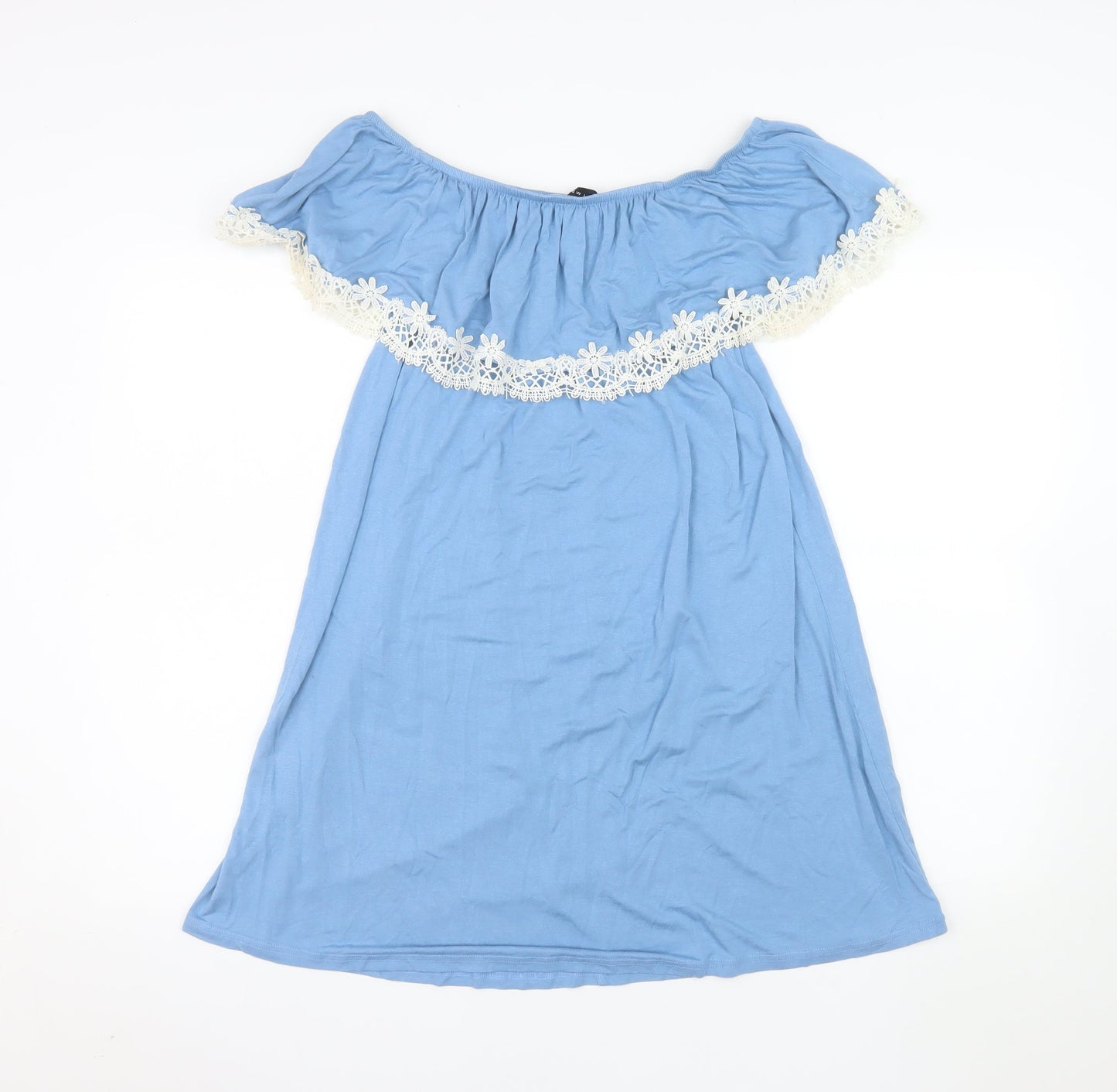New Look Womens Blue Off Shoulder Crochet Lace Jersey Dress Size 10