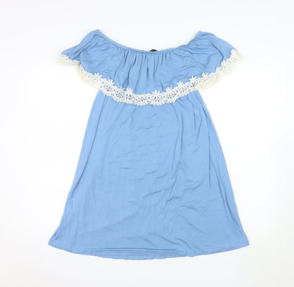 New Look Womens Blue Off Shoulder Crochet Lace Jersey Dress Size 10