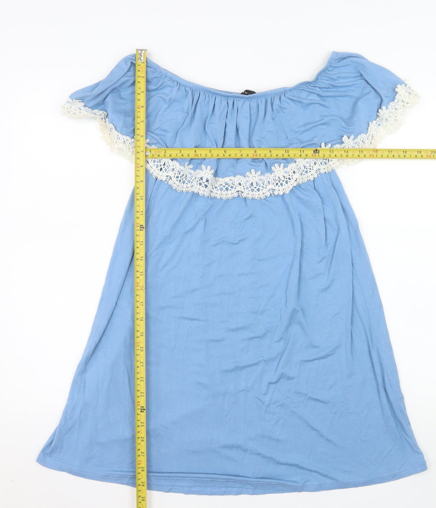 New Look Womens Blue Off Shoulder Crochet Lace Jersey Dress Size 10