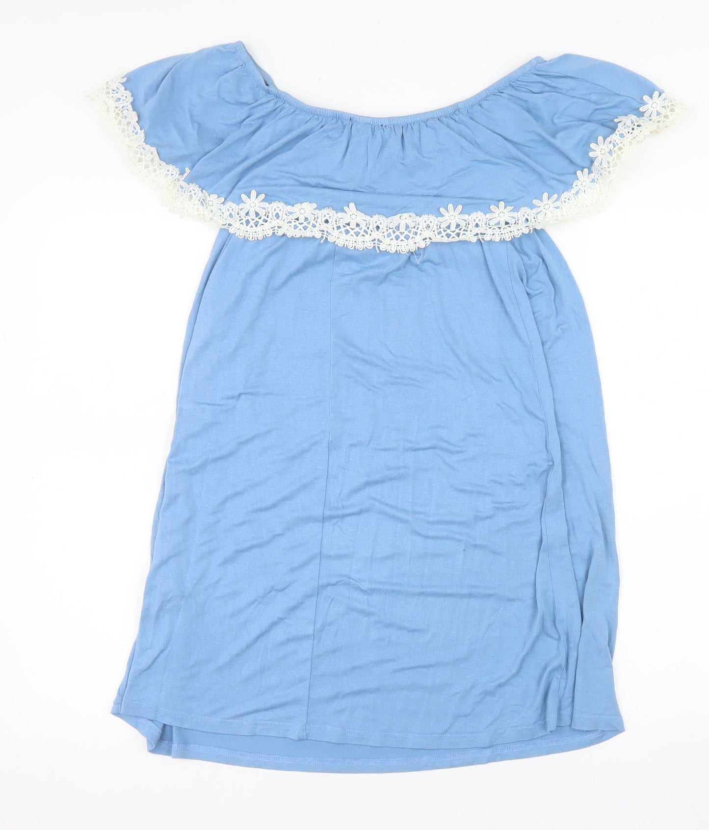 New Look Womens Blue Off Shoulder Crochet Lace Jersey Dress Size 10