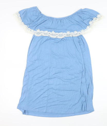 New Look Womens Blue Off Shoulder Crochet Lace Jersey Dress Size 10