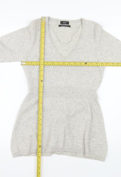 F&F Women’s Grey 100% Cashmere V-Neck Tunic Jumper Size 12