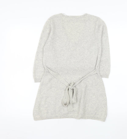 F&F Women’s Grey 100% Cashmere V-Neck Tunic Jumper Size 12