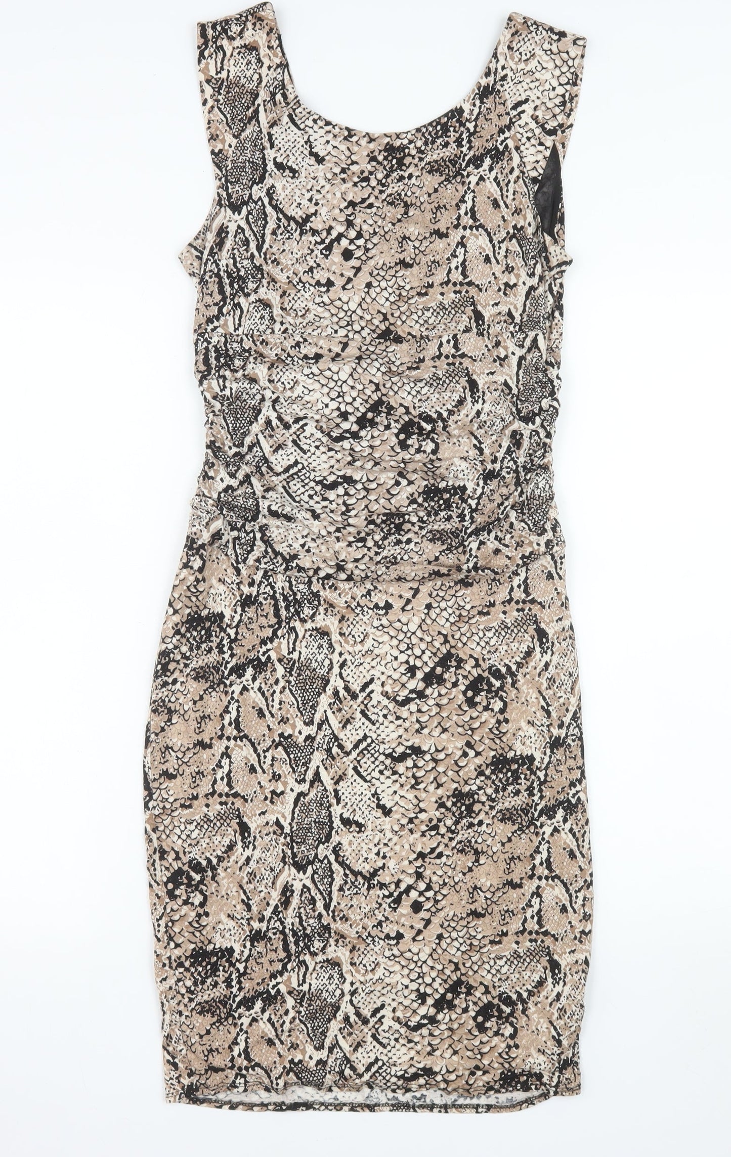 Wallis Women's Beige Animal Print Bodycon Dress Size 8 Sleeveless