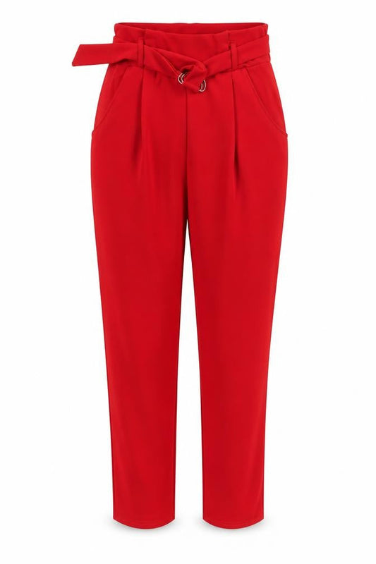 Parisian Women Red Paperbag High Waist Belted Trousers Size S