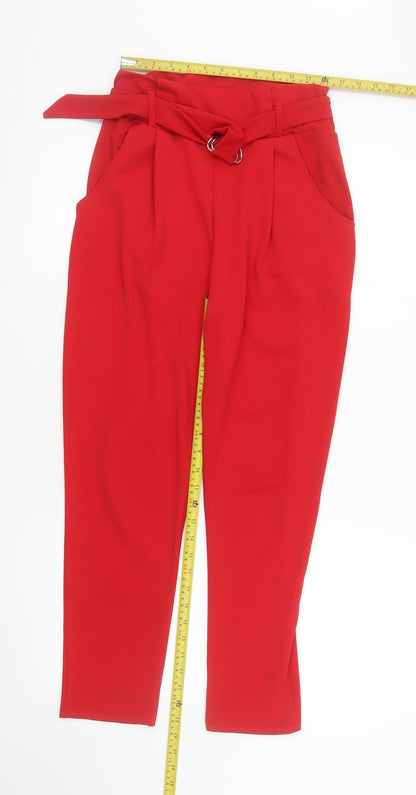 Parisian Women Red Paperbag High Waist Belted Trousers Size S