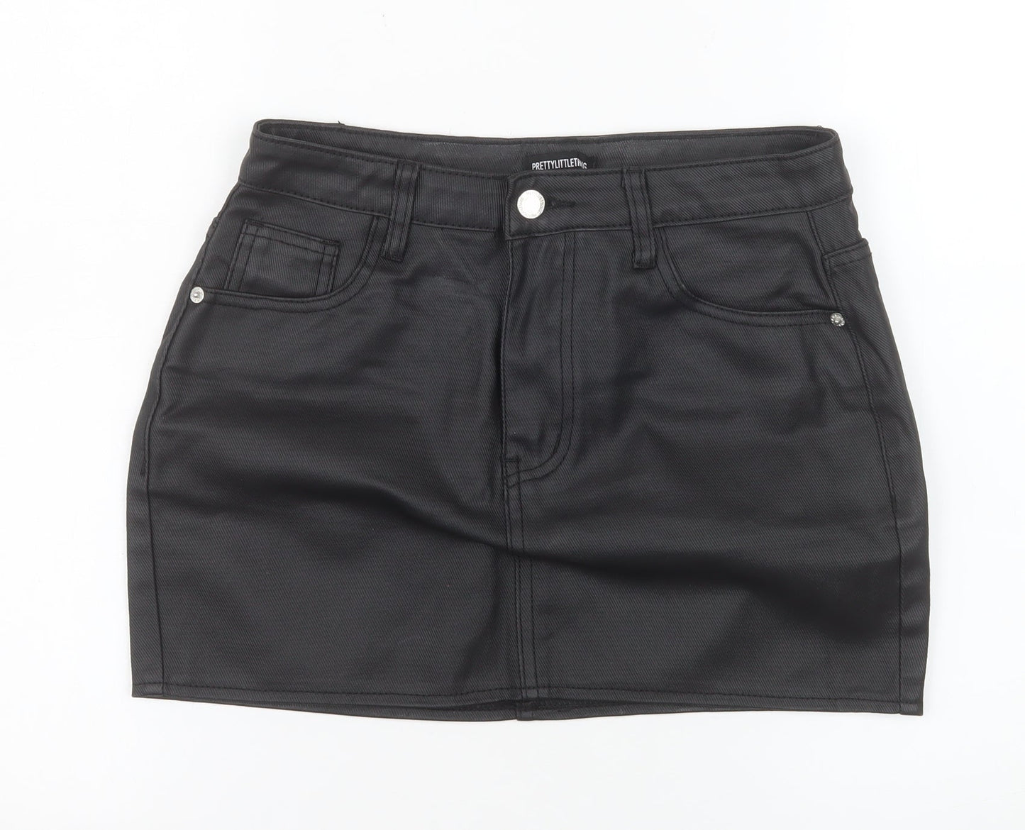PrettyLittleThing Women Black High Rise Denim Mini Skirt UK 6