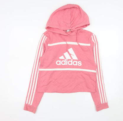 Adidas Womens Pink Pullover Hoodie XS Logo Hooded Sweatshirt