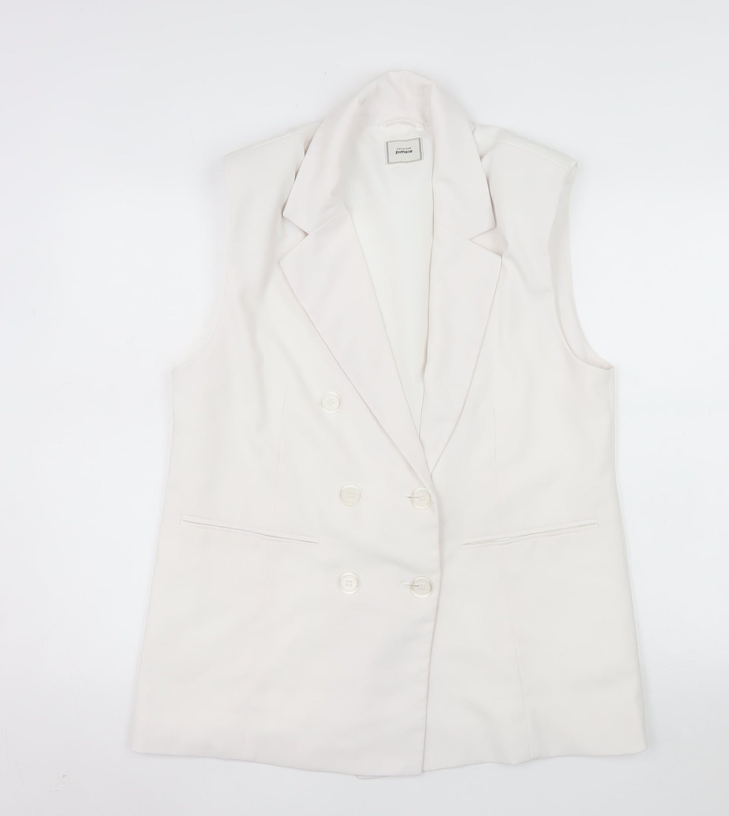 Pimkie Women White Double-Breasted Sleeveless Suit Waistcoat Size 12