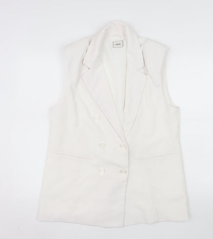 Pimkie Women White Double-Breasted Sleeveless Suit Waistcoat Size 12