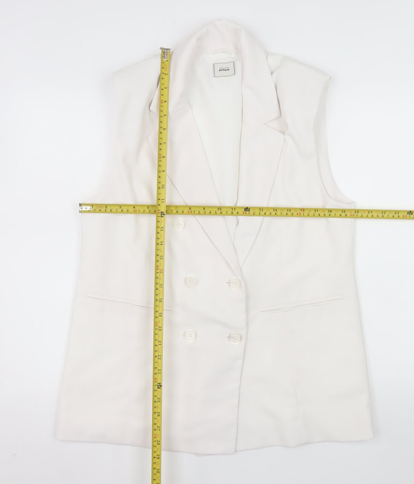 Pimkie Women White Double-Breasted Sleeveless Suit Waistcoat Size 12