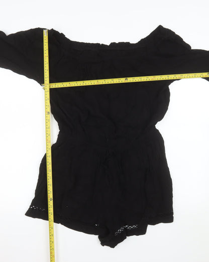Savida for Dunnes Stores Black Off Shoulder Playsuit Women L Viscose Lace Trim