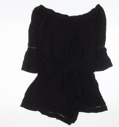 Savida for Dunnes Stores Black Off Shoulder Playsuit Women L Viscose Lace Trim
