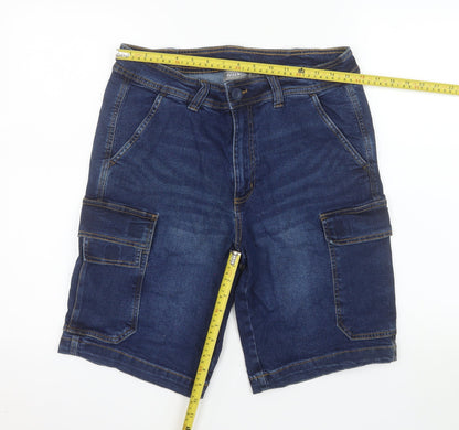 Workwear Women Navy Denim Cargo Shorts Size 32 Cotton Blend
