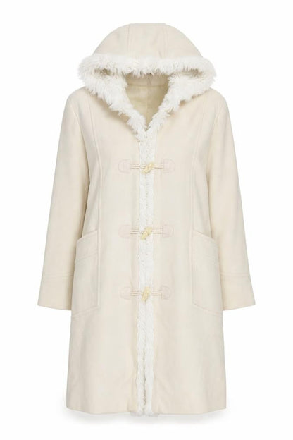 Zoe Women Ivory Wool Hooded Duffle Coat Size 14