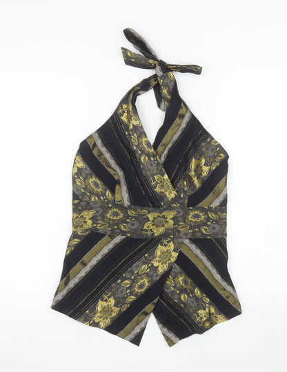 Next Women’s Black Floral Halter Wrap Tank Top Size 10