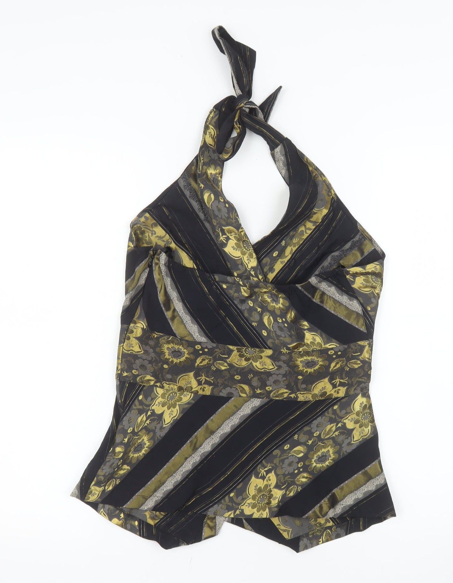 Next Women’s Black Floral Halter Wrap Tank Top Size 10