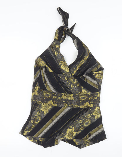 Next Women’s Black Floral Halter Wrap Tank Top Size 10