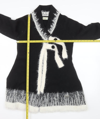 ZEAL Womens Black Wool Blend V-Neck Long Sleeve Cardigan M