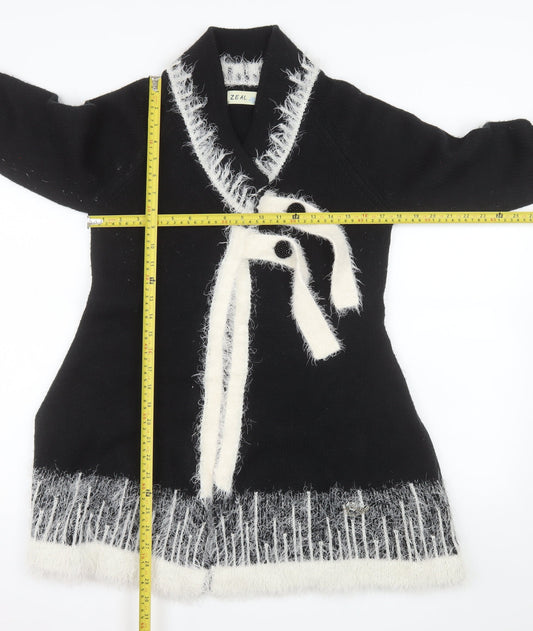 ZEAL Womens Black Wool Blend V-Neck Long Sleeve Cardigan M