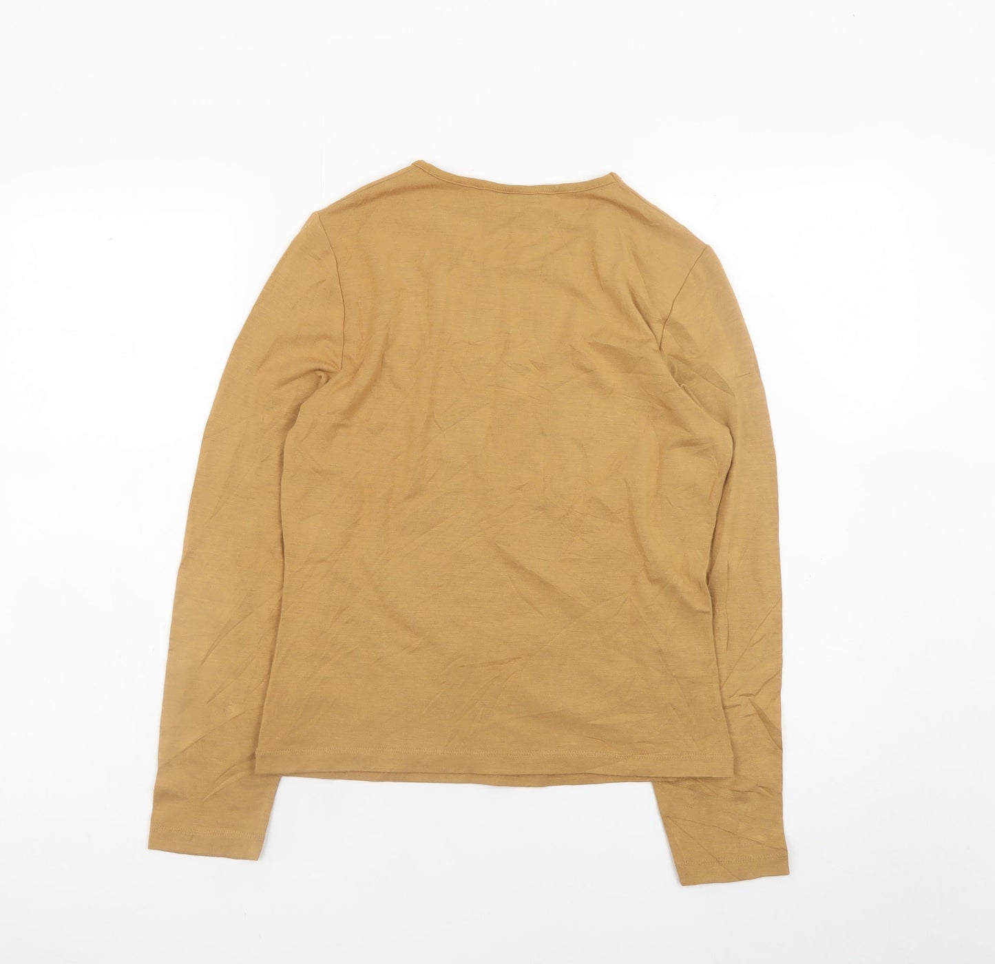 Country Casuals Women Brown Petite Embroidered Floral Long Sleeve T-Shirt M