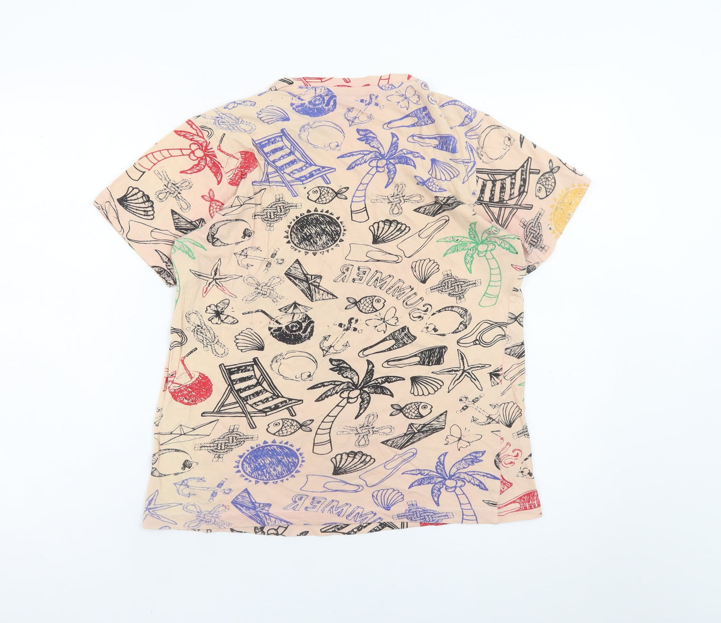 Bershka Men's Beige Beach Graphic Print T-Shirt Size S