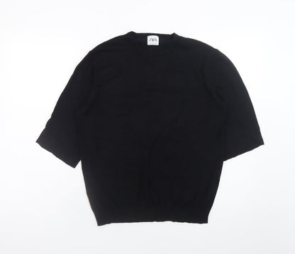 Zara Women Black Crew Neck Knit Pullover Jumper Size 12