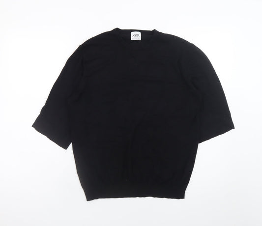 Zara Women Black Crew Neck Knit Pullover Jumper Size 12