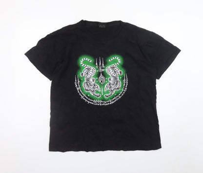 Mr Big Outfitters Men's Black Graphic Tiger Cotton T-Shirt L