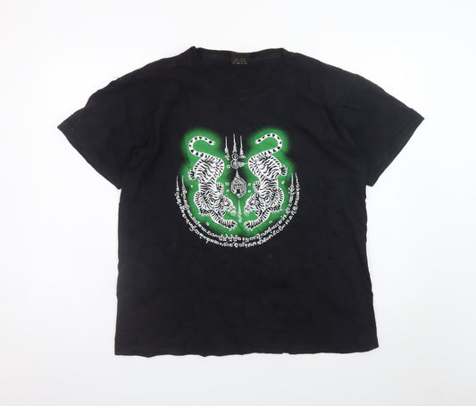 Mr Big Outfitters Men's Black Graphic Tiger Cotton T-Shirt L