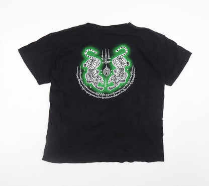 Mr Big Outfitters Men's Black Graphic Tiger Cotton T-Shirt L