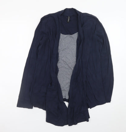 Marks and Spencer Women Blue Size 12 Cotton Blend Open Cardigan