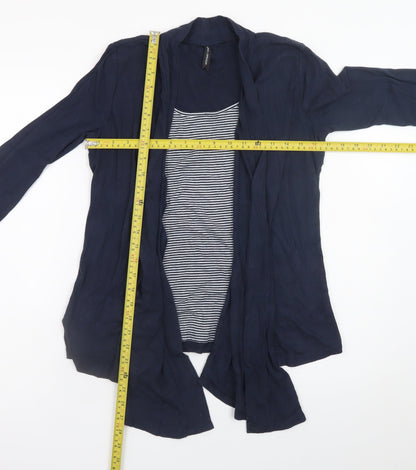 Marks and Spencer Women Blue Size 12 Cotton Blend Open Cardigan