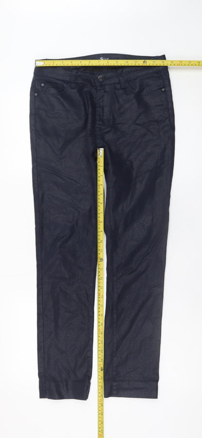 Soo Womens Navy Skinny Trousers Size 10 Shimmer Stretch Pants