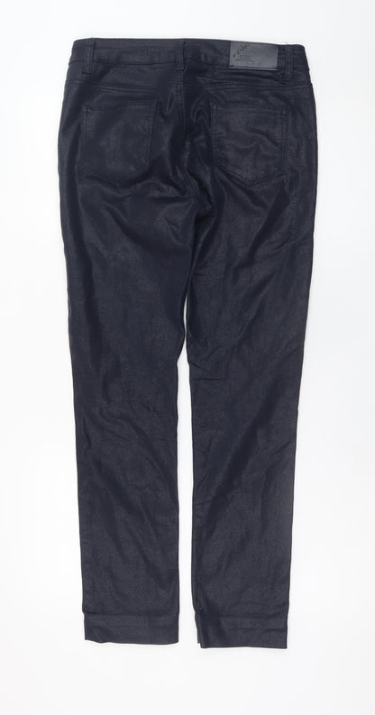 Soo Womens Navy Skinny Trousers Size 10 Shimmer Stretch Pants