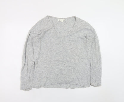 L.O.G.G. Women Grey V-Neck Long Sleeve Knit Pullover Jumper Size 8