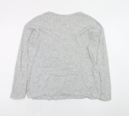L.O.G.G. Women Grey V-Neck Long Sleeve Knit Pullover Jumper Size 8