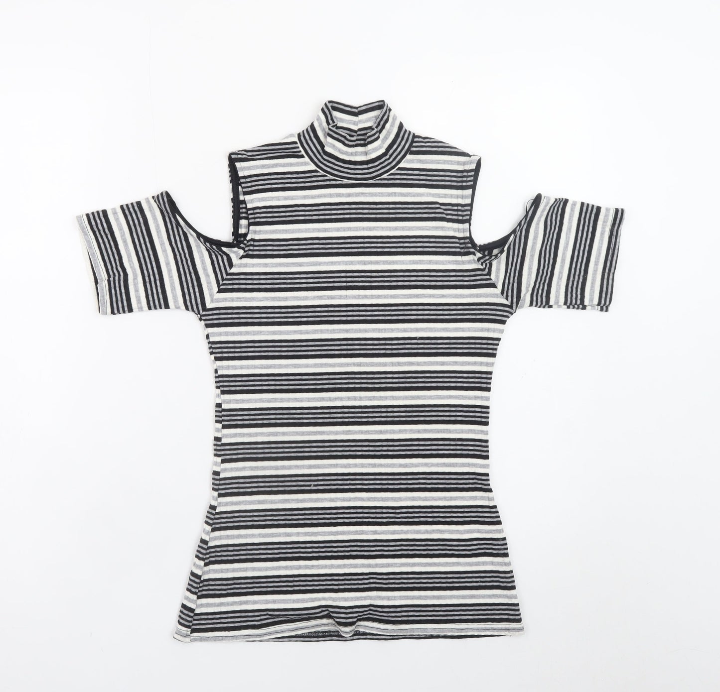 Quiz Women’s Black Striped Roll Neck Cold Shoulder Top Size 12