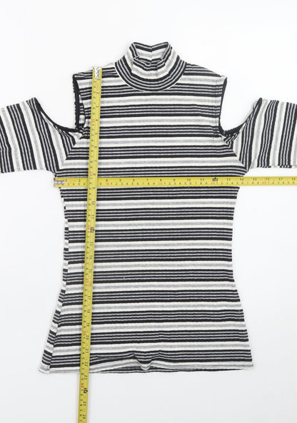 Quiz Women’s Black Striped Roll Neck Cold Shoulder Top Size 12