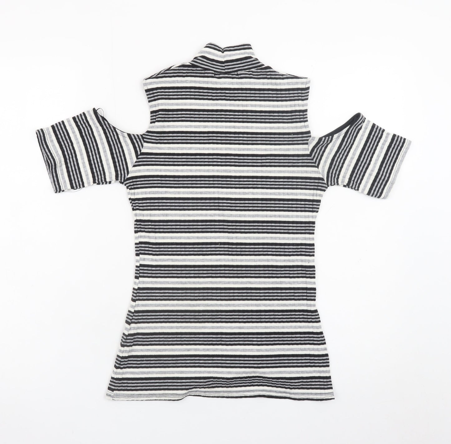 Quiz Women’s Black Striped Roll Neck Cold Shoulder Top Size 12