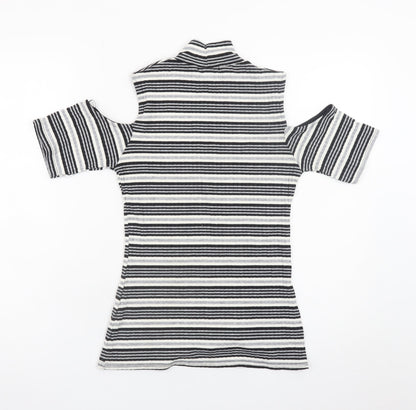 Quiz Women’s Black Striped Roll Neck Cold Shoulder Top Size 12