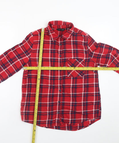 New Look Women's Red Plaid Button-Up Flannel Shirt Size 8