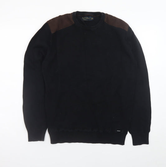 Angelo Litrico Men's Black Pullover Jumper Suede Shoulder Panels S