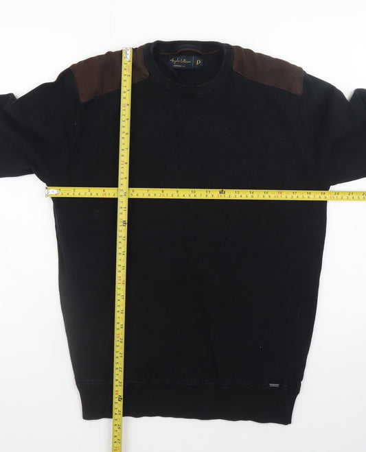Angelo Litrico Men's Black Pullover Jumper Suede Shoulder Panels S
