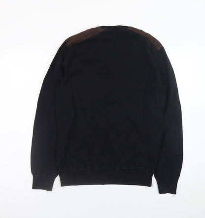 Angelo Litrico Men's Black Pullover Jumper Suede Shoulder Panels S
